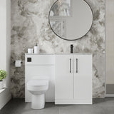 Modern Splash 1100mm Gloss White 2 Door Floor Standing Right-Hand Combination Unit With Stone Basin