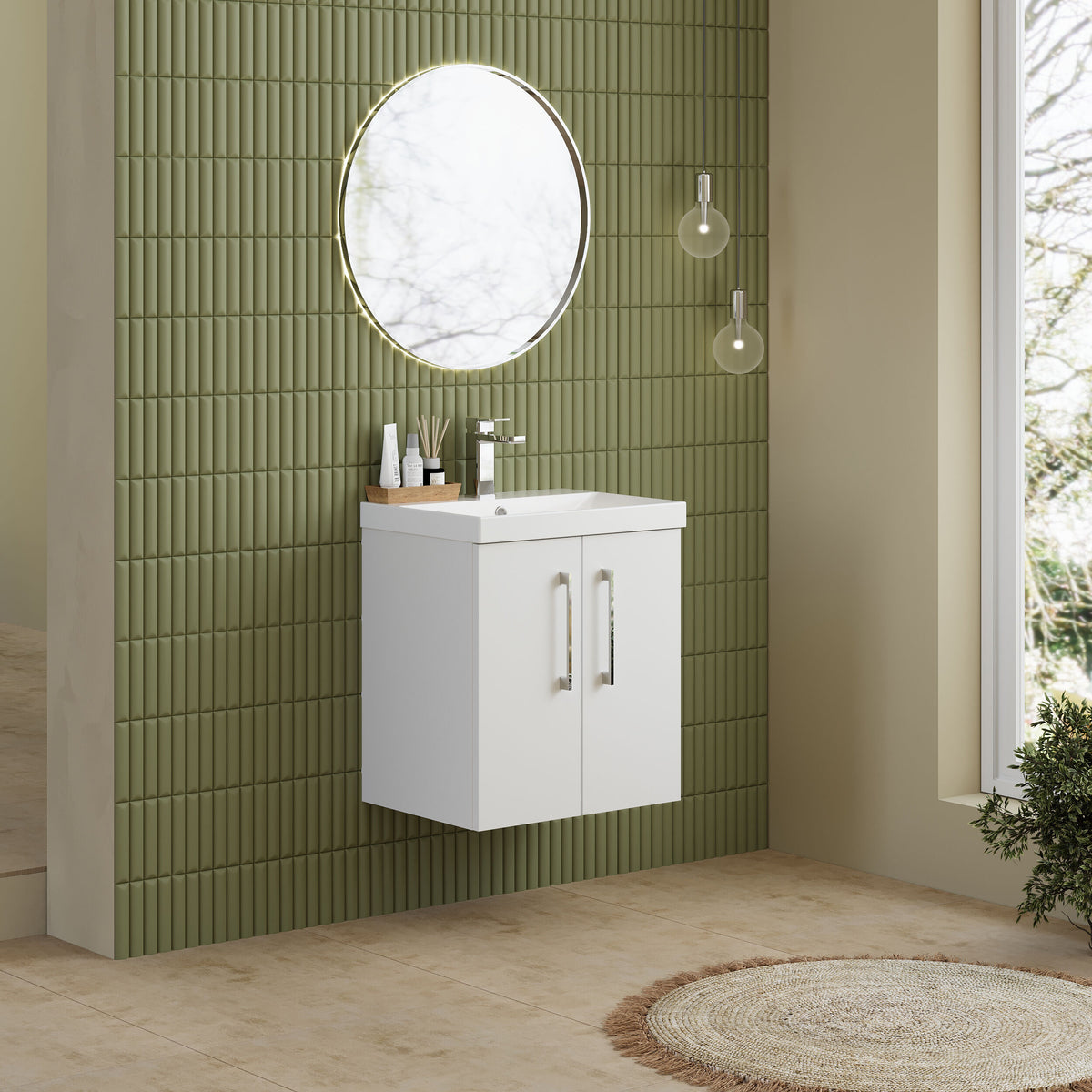 Modern Splash 500mm Gloss White 2 Door Wall Hung Vanity Unit With Thin Edge Basin