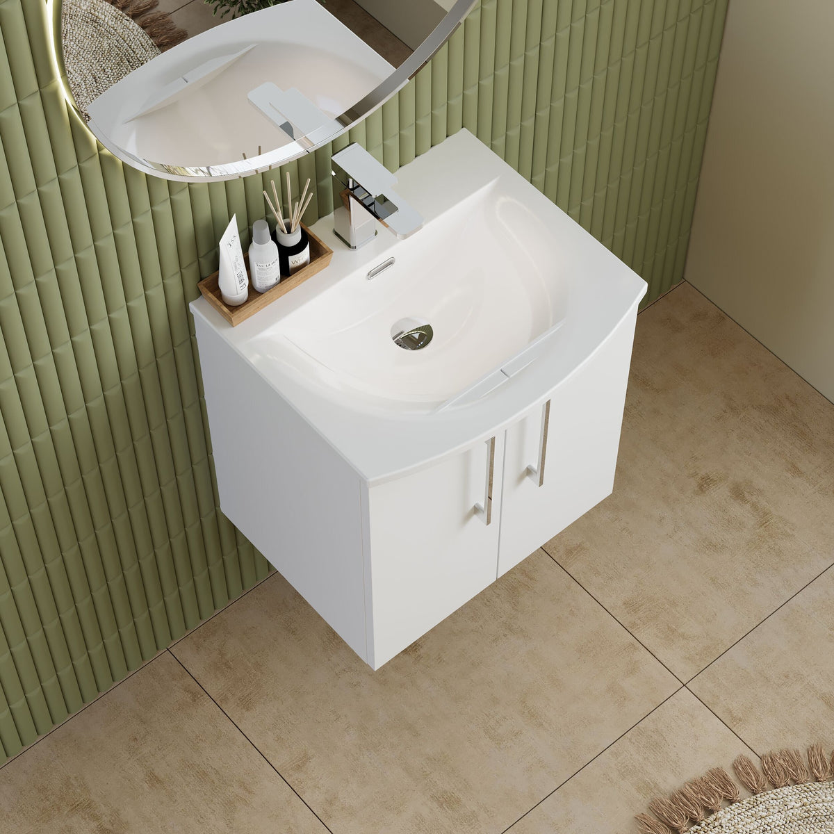 Modern Splash 500mm Gloss White 2 Door Wall Hung Vanity Unit With Curved Basin