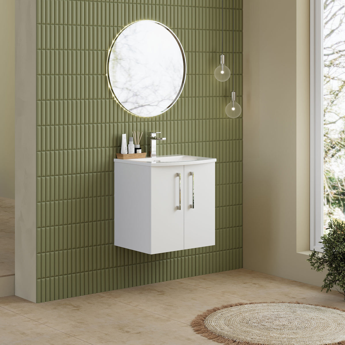 Modern Splash 500mm Gloss White 2 Door Wall Hung Vanity Unit With Curved Basin