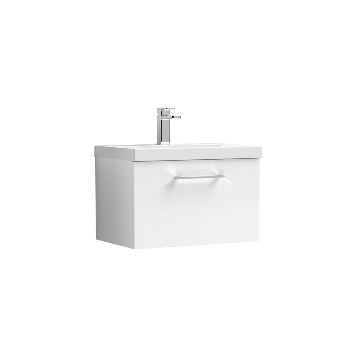 Modern Splash Arno 600mm Gloss White 1 Drawer Wall Hung Vanity Unit With Mid-Edge Basin