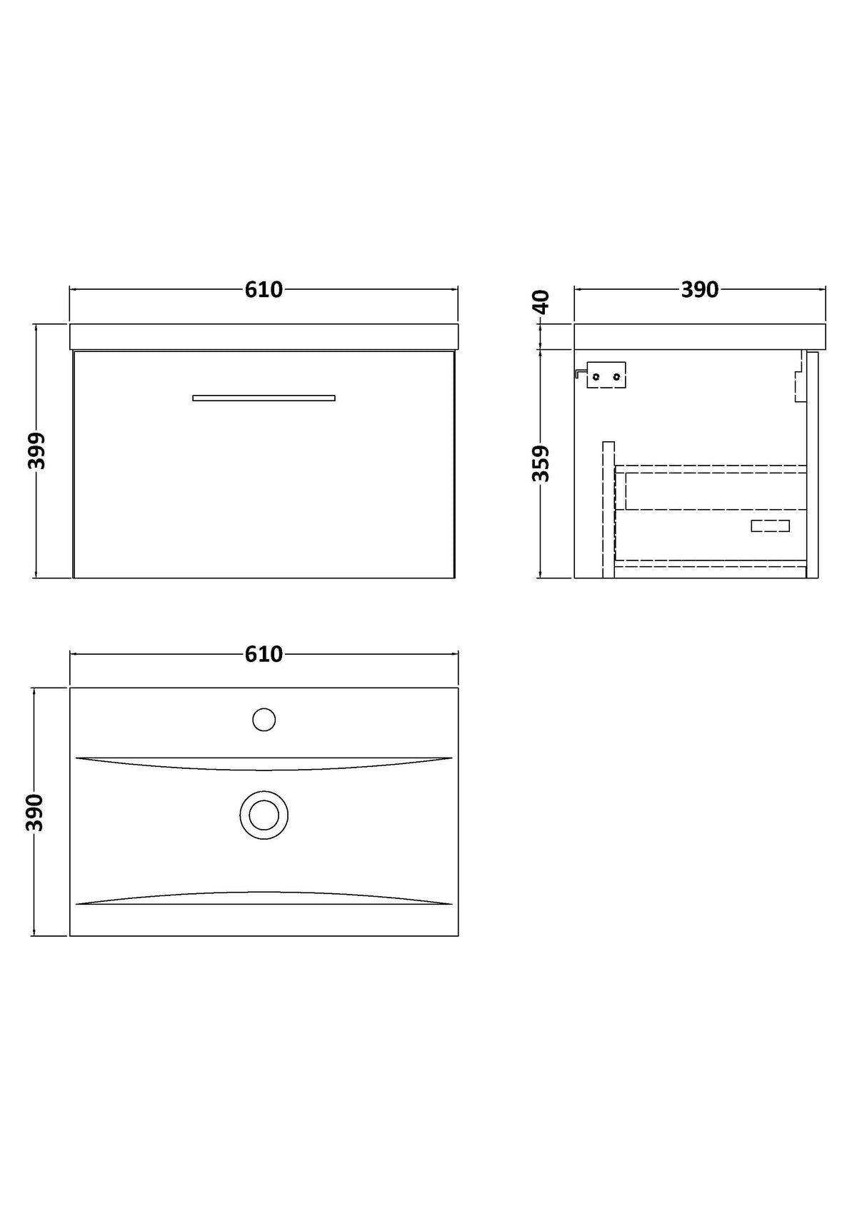 Modern Splash Arno 600mm Gloss White 1 Drawer Wall Hung Vanity Unit With Mid-Edge Basin
