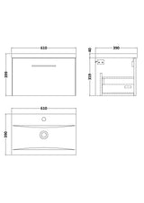 Modern Splash Arno 600mm Gloss White 1 Drawer Wall Hung Vanity Unit With Mid-Edge Basin