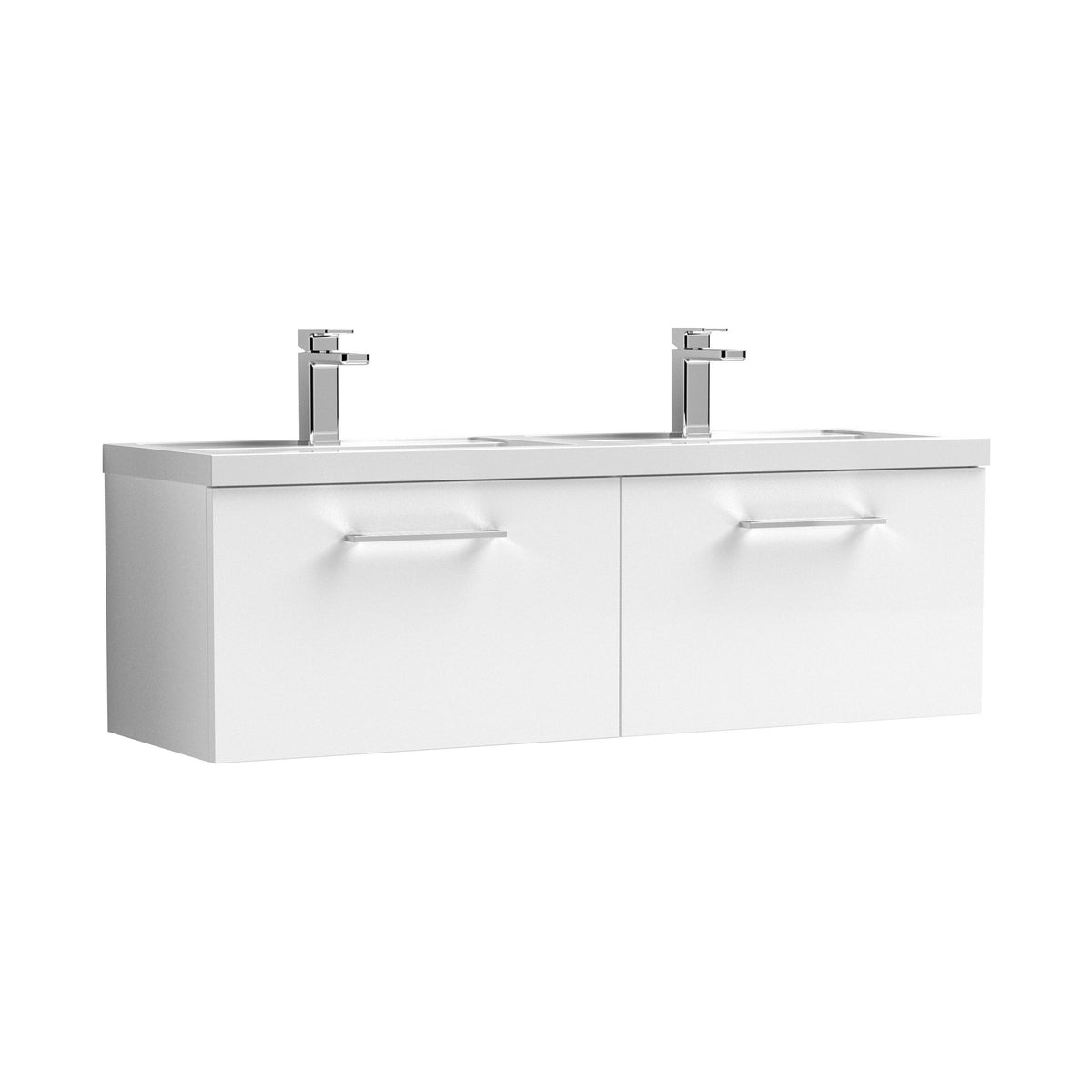 Modern Splash 1200mm Gloss White 2 Drawer Wall Hung Vanity Unit With 2 Tap Hole Polymarble basin