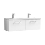 Modern Splash 1200mm Gloss White 2 Drawer Wall Hung Vanity Unit With 2 Tap Hole Polymarble basin