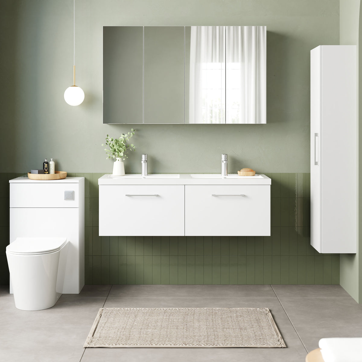 Modern Splash 1200mm Gloss White 2 Drawer Wall Hung Vanity Unit With 2 Tap Hole Polymarble basin