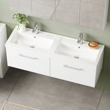 Modern Splash 1200mm Gloss White 2 Drawer Wall Hung Vanity Unit With 2 Tap Hole Polymarble basin