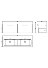 Modern Splash 1200mm Gloss White 2 Drawer Wall Hung Vanity Unit With 2 Tap Hole Ceramic Basin