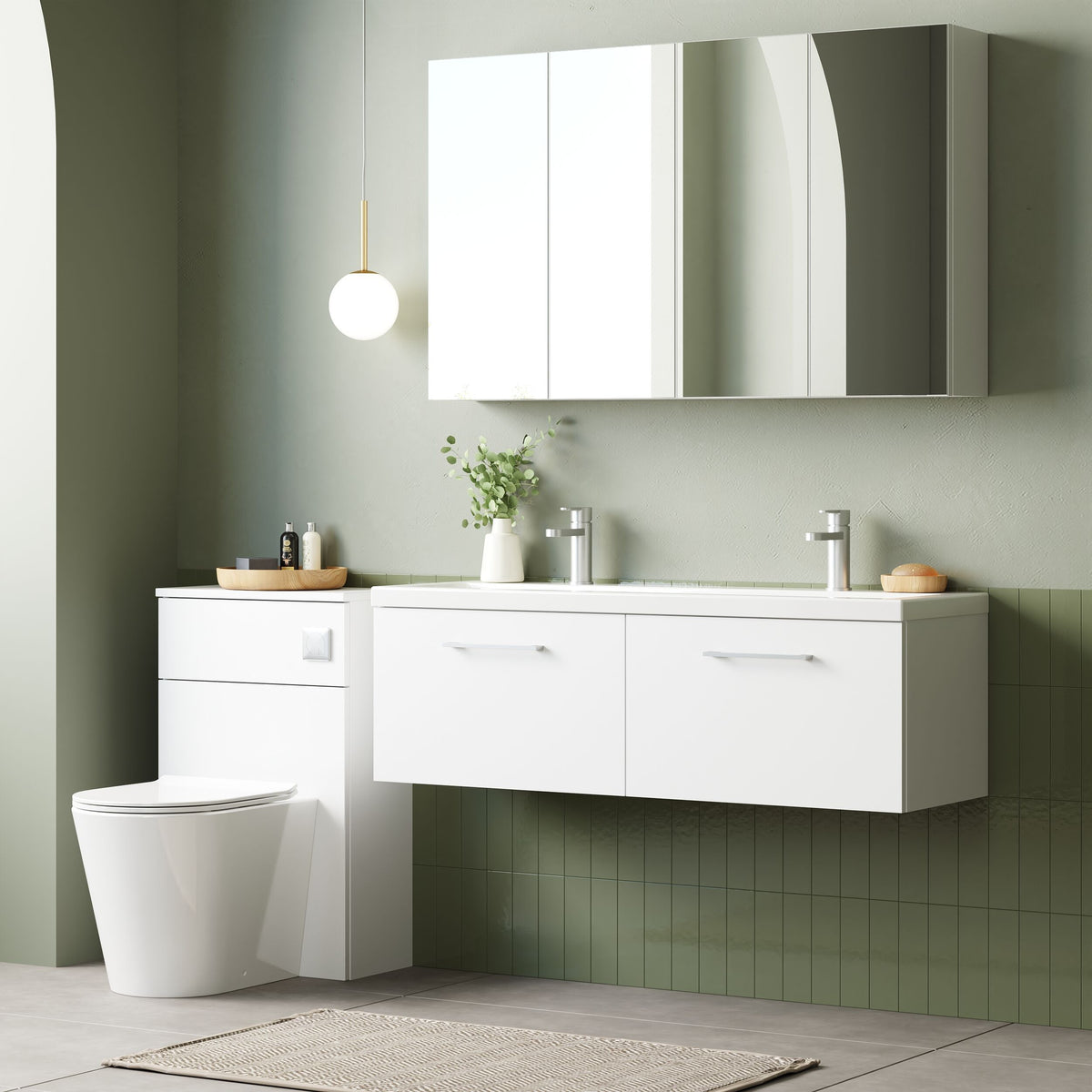 Modern Splash 1200mm Gloss White 2 Drawer Wall Hung Vanity Unit With 2 Tap Hole Ceramic Basin