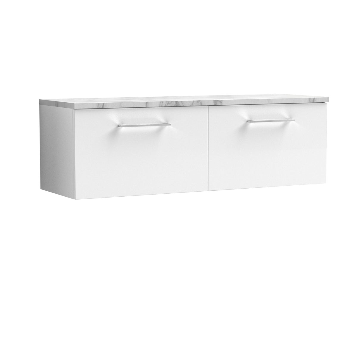 Modern Splash 1200mm Gloss White 2 Drawer Wall Hung Vanity With Carrara Laminate Worktop