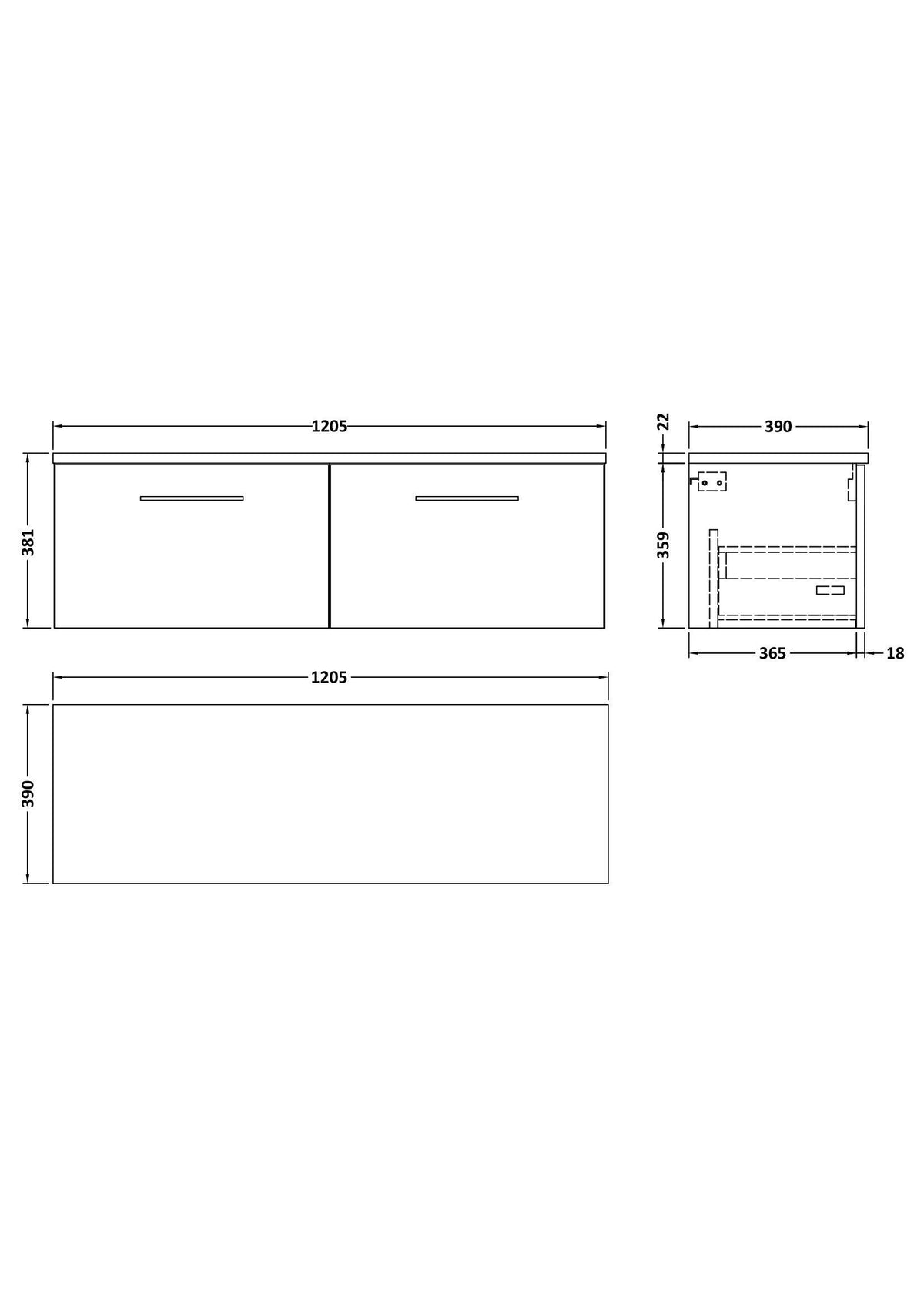 Modern Splash 1200mm Gloss White 2 Drawer Wall Hung Vanity With Carrara Laminate Worktop