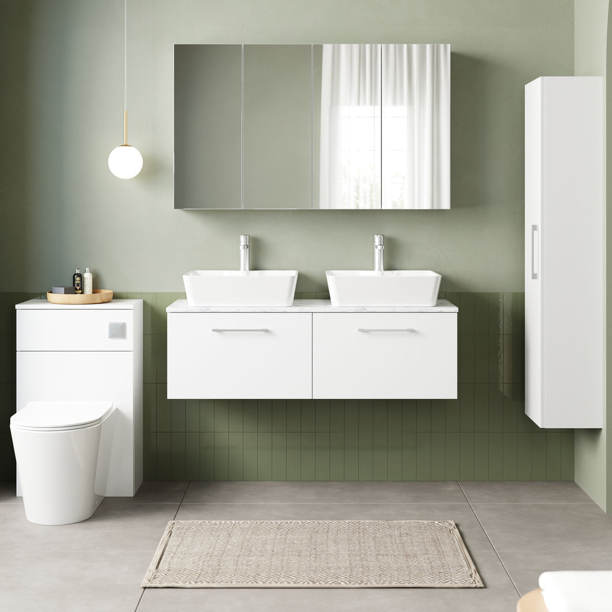 Modern Splash 1200mm Gloss White 2 Drawer Wall Hung Vanity With Carrara Laminate Worktop