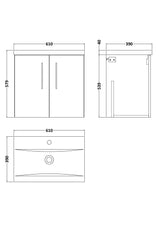 Modern Splash Arno 600mm Gloss White 2 Door Wall Hung Vanity Unit With Mid-Edge Basin