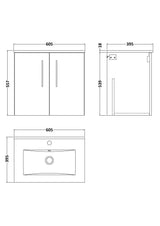 Modern Splash 600mm Gloss White 2 Door Wall Hung Vanity Unit With Minimalist Basin