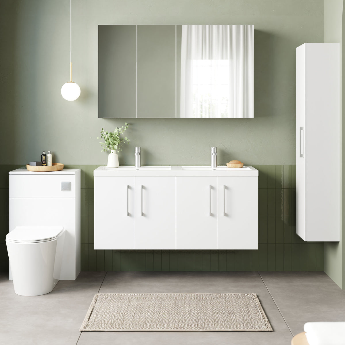Modern Splash 1200mm Gloss White 4 Door Wall Hung Vanity Unit With 2 Tap Hole Polymarble basin