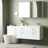 Modern Splash 1200mm Gloss White 4 Door Wall Hung Vanity Unit With 2 Tap Hole Polymarble basin