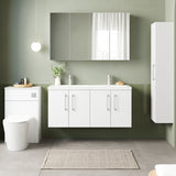 Modern Splash 1200mm Gloss White 4 Door Wall Hung Vanity Unit With 2 Tap Hole Ceramic Basin