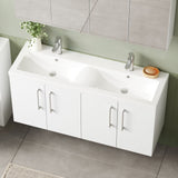 Modern Splash 1200mm Gloss White 4 Door Wall Hung Vanity Unit With 2 Tap Hole Ceramic Basin