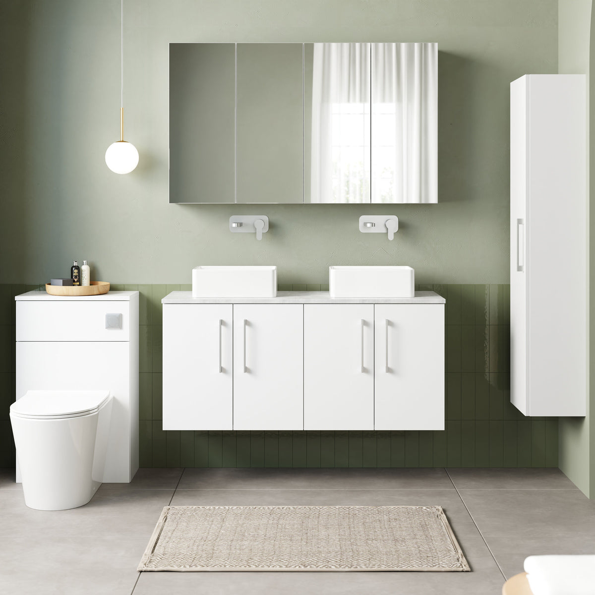 Modern Splash 1200mm Gloss White Wall Hung 4-Door Vanity Unit With Bellato Grey Worktop