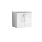 Modern Splash 600mm Gloss White  2 Door Wall Hung Vanity With Bellato Grey Worktop
