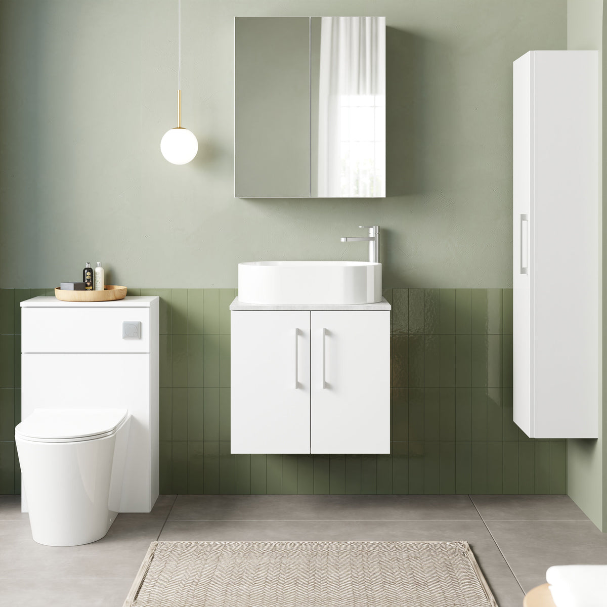 Modern Splash 600mm Gloss White  2 Door Wall Hung Vanity With Bellato Grey Worktop