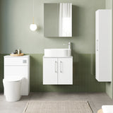 Modern Splash 600mm Gloss White  2 Door Wall Hung Vanity With Bellato Grey Worktop