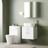 Modern Splash 600mm Gloss White  2 Door Wall Hung Vanity With Bellato Grey Worktop