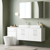 Modern Splash 1200mm Gloss White 4 Door Wall Hung Vanity With Carrara Laminate Worktop