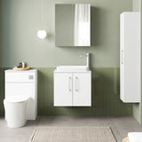 Modern Splash 600mm Gloss White 2 Door Wall Hung Vanity Unit With Carrara Laminate Worktop