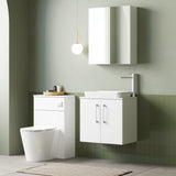 Modern Splash 600mm Gloss White 2 Door Wall Hung Vanity Unit With Carrara Laminate Worktop