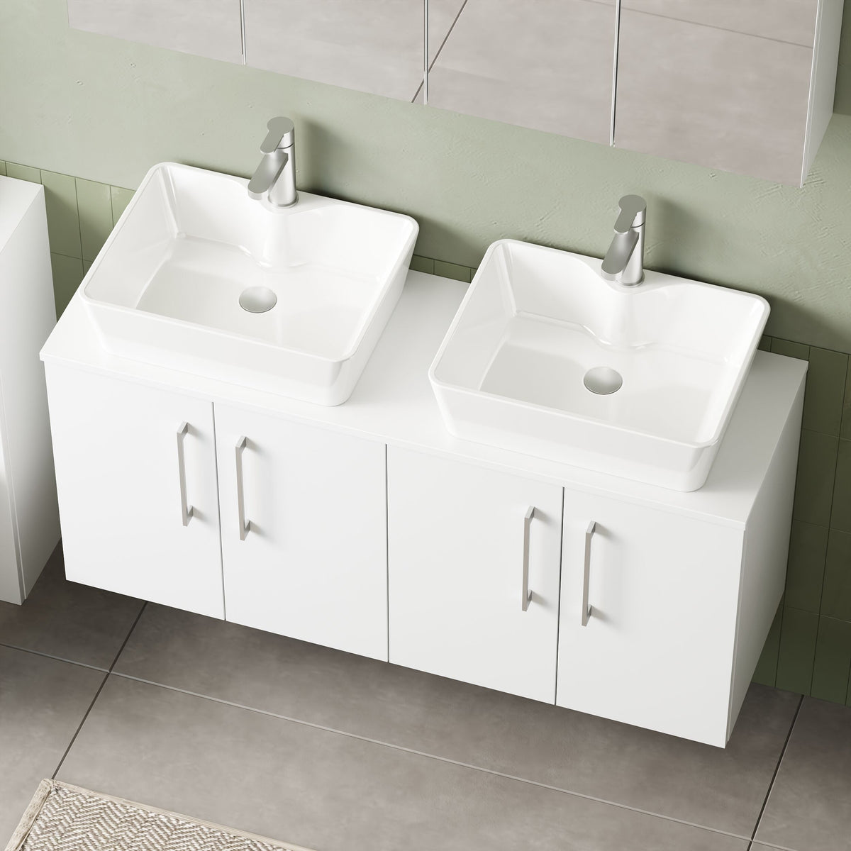 Modern Splash 1200mm Gloss White  2 Door Wall Hung  Vanity Unit With Co-ordinating Worktop