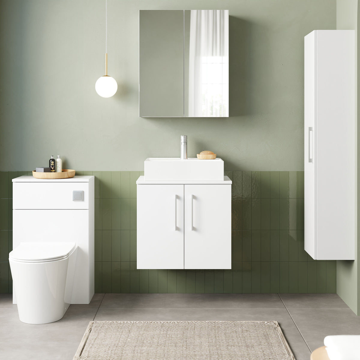 Modern Splash 600mm Gloss White  2 Door Wall Hung  Vanity Unit With Co-ordinating Worktop