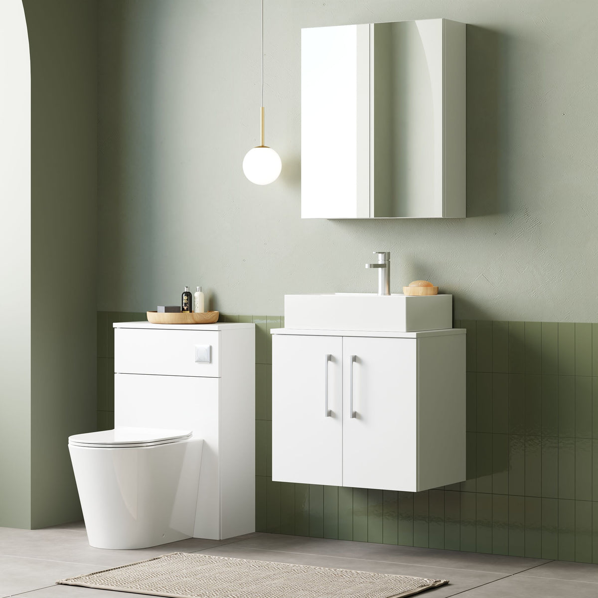 Modern Splash 600mm Gloss White  2 Door Wall Hung  Vanity Unit With Co-ordinating Worktop