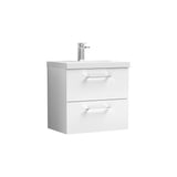 Modern Splash Arno 600mm Gloss White 2 Drawer Wall Hung Vanity Unit With Mid-Edge Basin