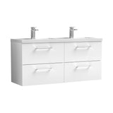 Modern Splash 1200mm Gloss White 4 Drawer Wall Hung Vanity Unit With 2 Tap Hole Polymarble basin