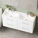 Modern Splash 1200mm Gloss White 4 Drawer Wall Hung Vanity Unit With 2 Tap Hole Polymarble basin