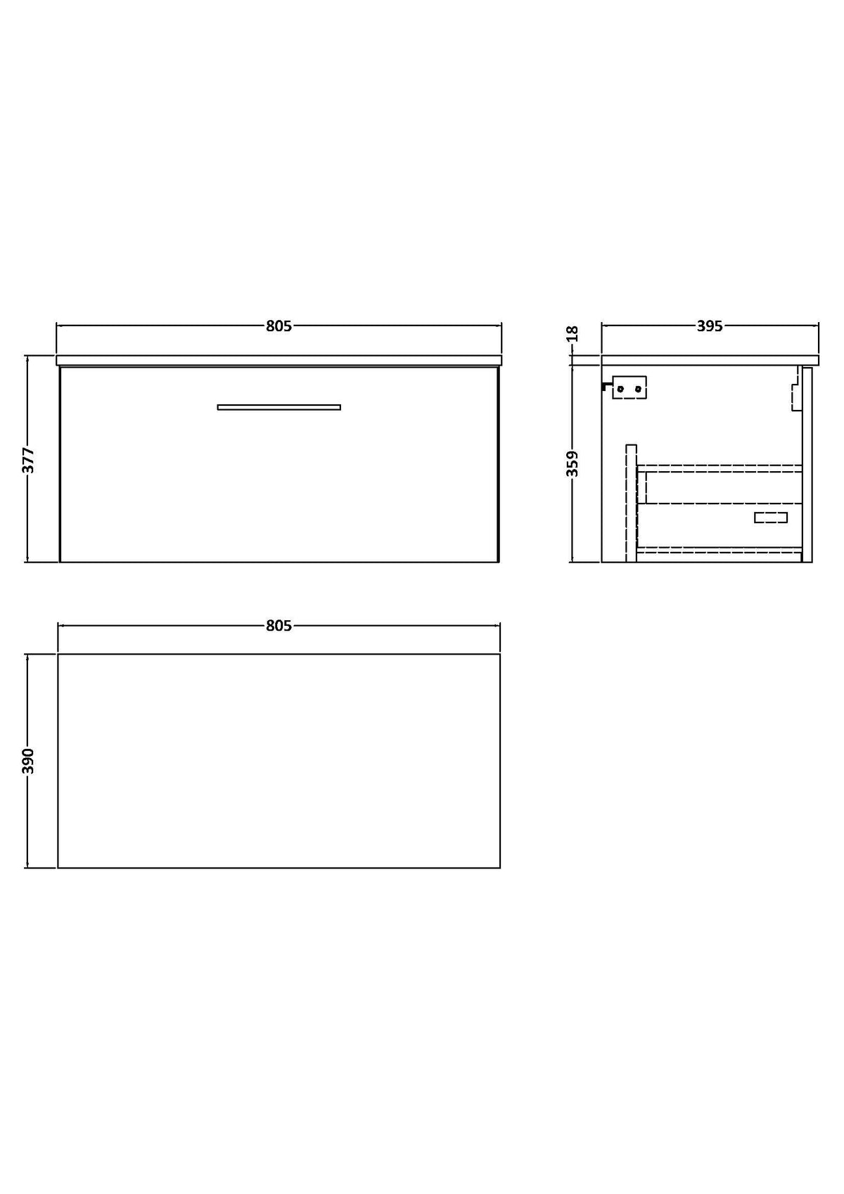 Modern Splash 800mm Gloss White  1 Drawer Wall Hung Vanity Unit With Co-ordinating Worktop