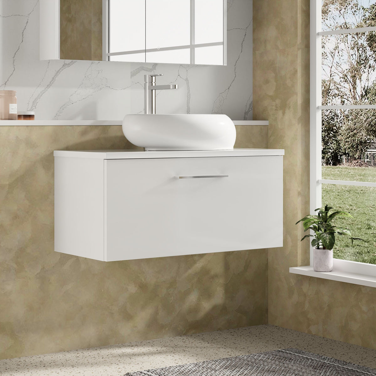 Modern Splash 800mm Gloss White  1 Drawer Wall Hung Vanity Unit With Co-ordinating Worktop
