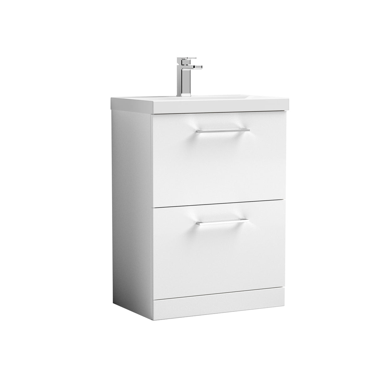 Modern Splash Arno 600mm Gloss White 2 Drawer Floor Standing Vanity Unit With Mid-Edge Basin