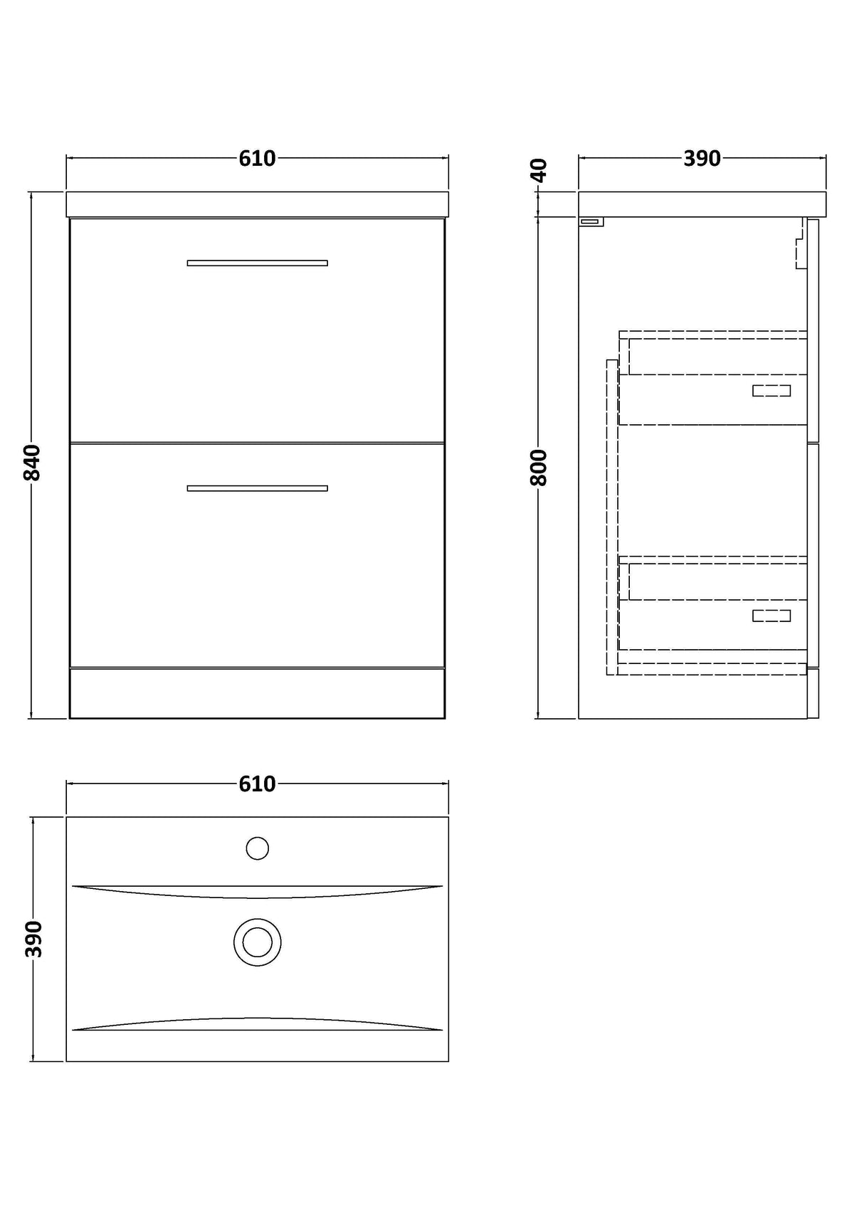 Modern Splash Arno 600mm Gloss White 2 Drawer Floor Standing Vanity Unit With Mid-Edge Basin
