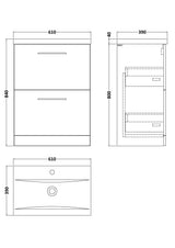 Modern Splash Arno 600mm Gloss White 2 Drawer Floor Standing Vanity Unit With Mid-Edge Basin