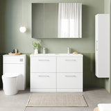 Modern Splash 1200mm Gloss White 4 Drawer Floor Standing Vanity Unit With 2 Tap Hole Polymarble basin