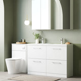 Modern Splash 1200mm Gloss White 4 Drawer Floor Standing Vanity Unit With 2 Tap Hole Polymarble basin
