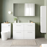 Modern Splash 1200mm Gloss White 4 Drawer Floor Standing Vanity Unit With 2 Tap Hole Ceramic Basin