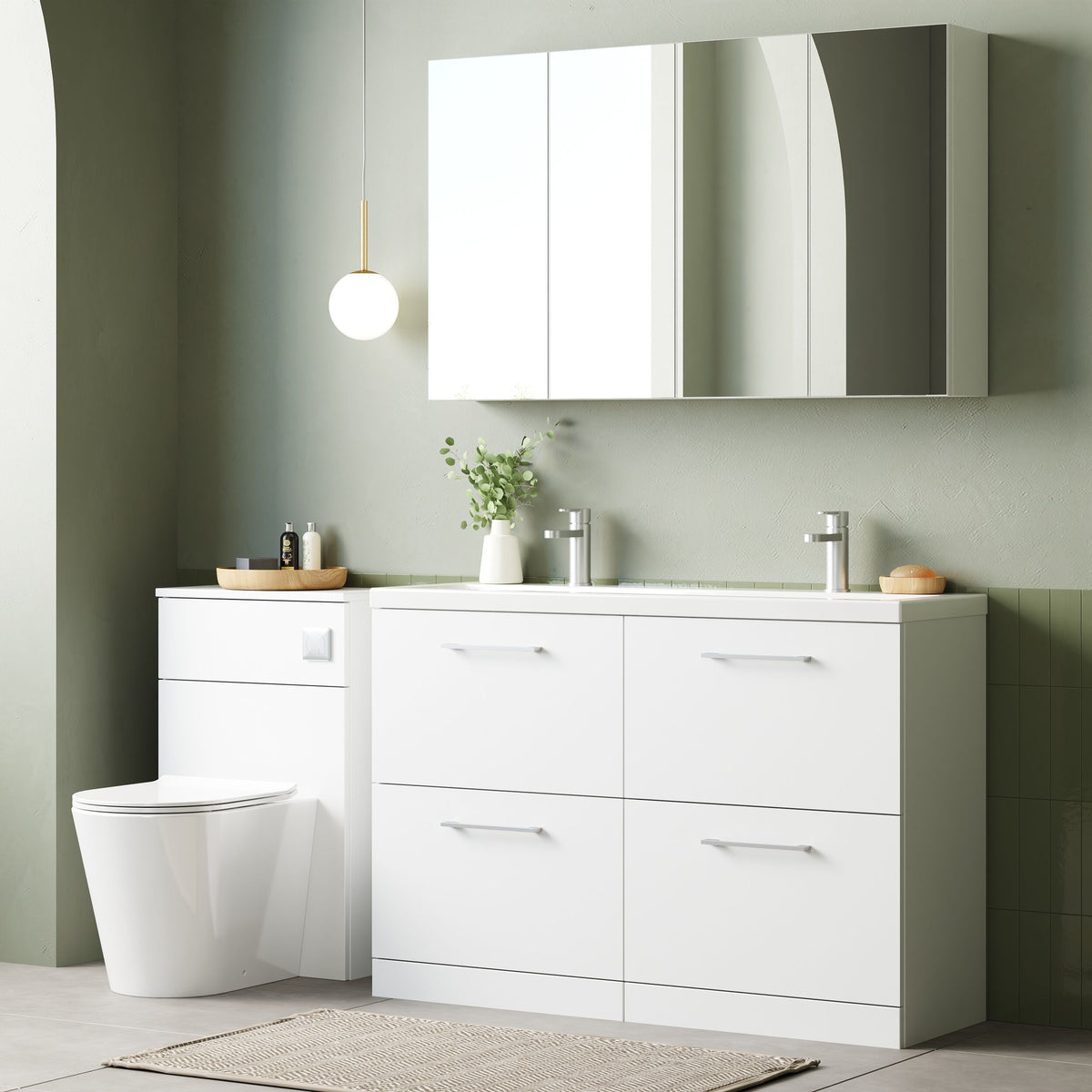 Modern Splash 1200mm Gloss White 4 Drawer Floor Standing Vanity Unit With 2 Tap Hole Ceramic Basin