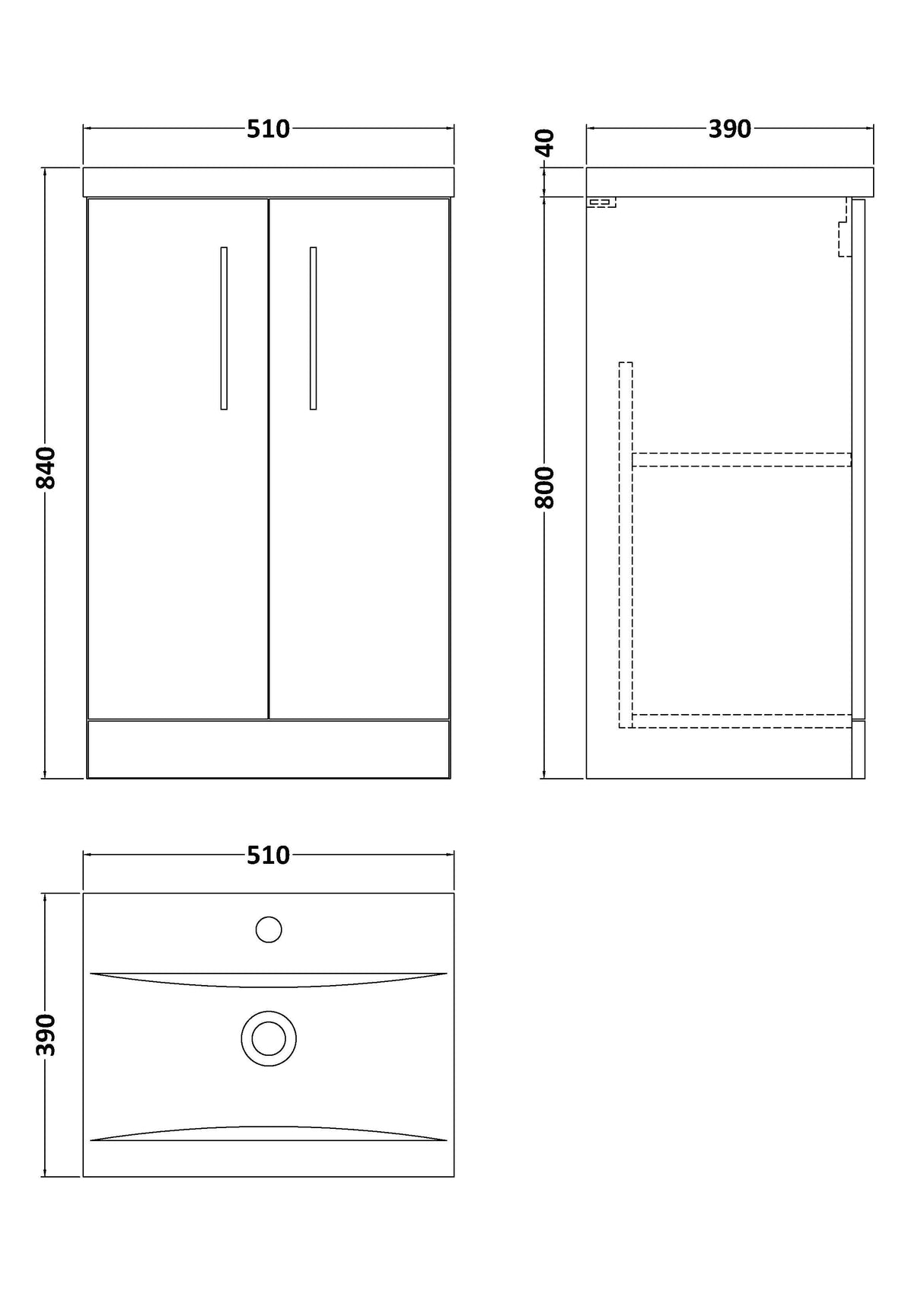 Modern Splash Arno 500mm Soft Black 2 Door Floor Standing Vanity Unit With Mid-Edge Basin