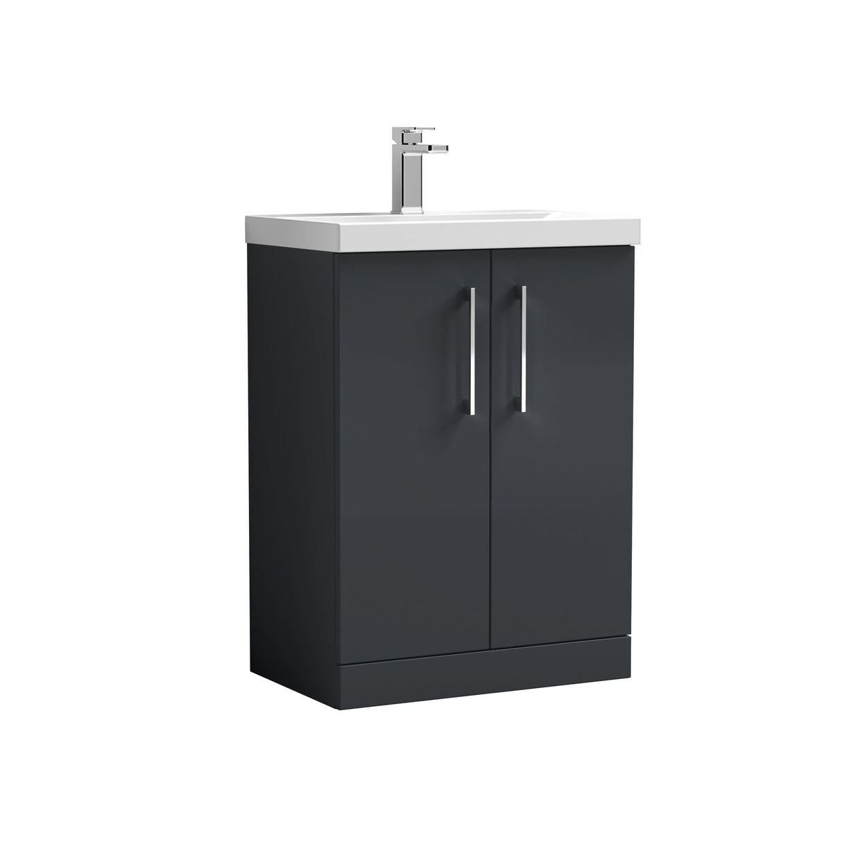 Modern Splash Arno 600mm Soft Black 2 Door Floor Standing Vanity Unit With Mid-Edge Basin