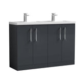 Modern Splash 1200mm Soft Black 4 Door Floor Standing Vanity Unit With 2 Tap Hole Polymarble basin