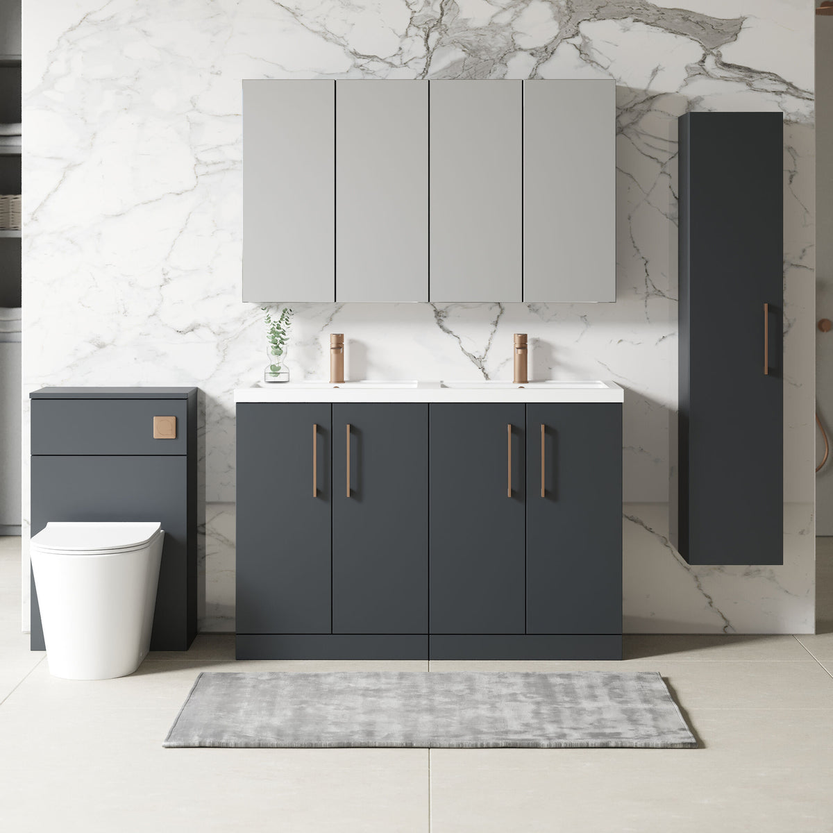 Modern Splash 1200mm Soft Black 4 Door Floor Standing Vanity Unit With 2 Tap Hole Polymarble basin