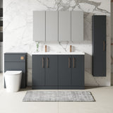 Modern Splash 1200mm Soft Black 4 Door Floor Standing Vanity Unit With 2 Tap Hole Polymarble basin